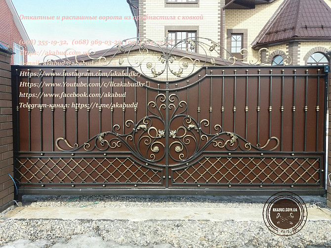 Откатные ворота из профнастила. Кованые откатные ворота. Откатные ворота под ключ Одеса - photo 7