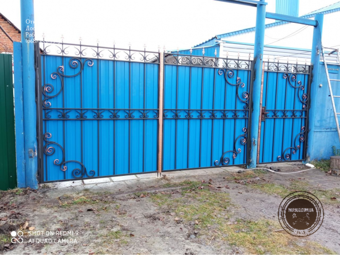 Ворота распашные кованые с профнастилом и калиткой Одеса - photo 2