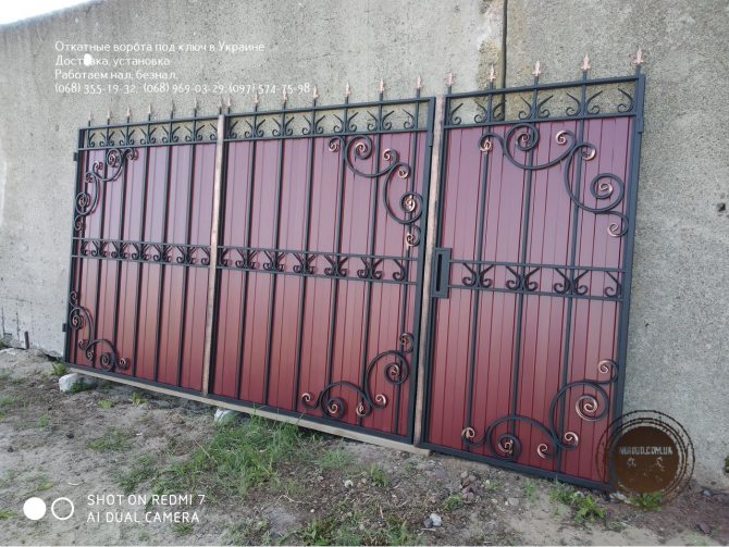Ворота распашные кованые с профнастилом и калиткой Одеса - photo 1