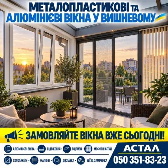 Металопластикові вікна у Вишневому – продаж та встановлення *Астал* Вишнёвое