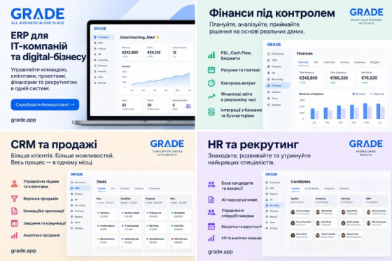 Grade.ap — ERP-система для IT-компаній: фінанси, CRM, проєкти та HR в одному місці Івано-Франківськ