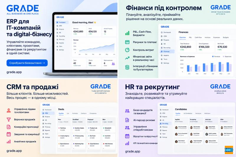Grade.ap — ERP-система для IT-компаній: фінанси, CRM, проєкти та HR в одному місці Івано-Франківськ - photo 1