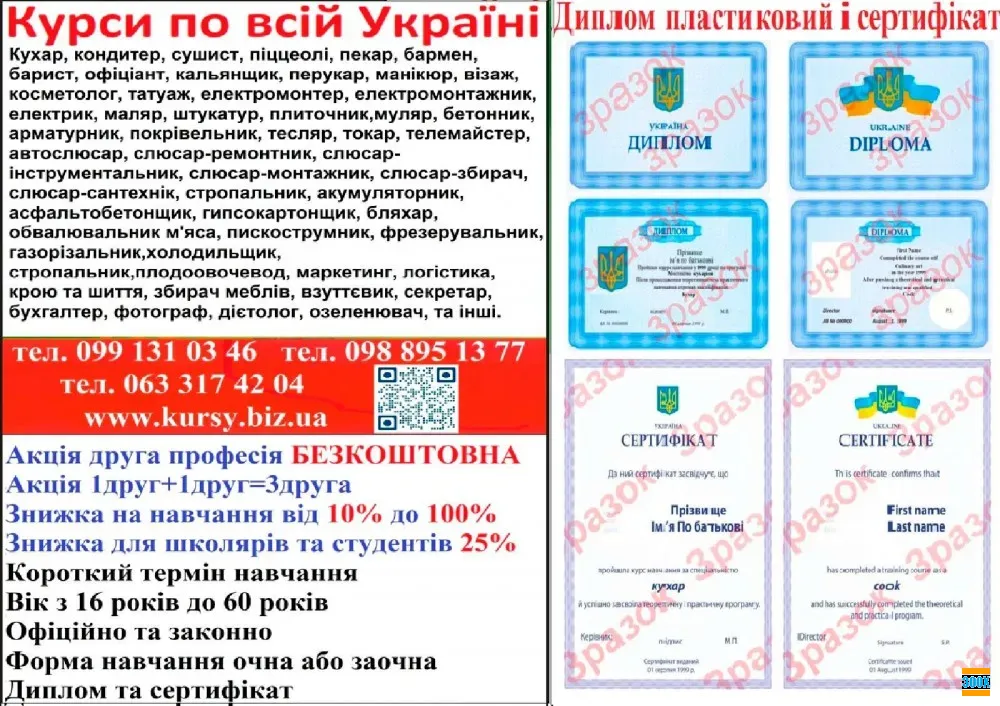Курси кондитера, сушиста, піццеолі, пекаря, бровіста, охоронець, продавець Днепро - изображение 1